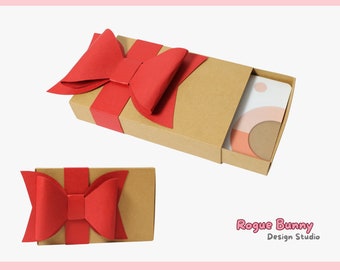 Modèle SVG de boîte de carte-cadeau : tiroir à papier avec noeud (téléchargement numérique)