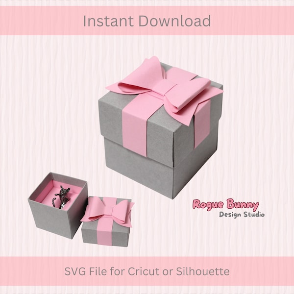 Ring Box Template / Paper Gift Box with Bow/ 3D Cricut SVG File / Jewellery Box Digital Download