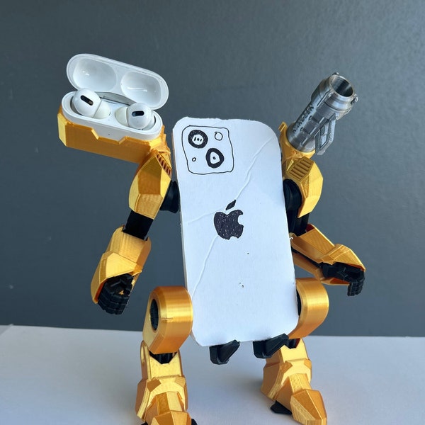 Mobile Exo Suit Phone Stand by JAJAUM3D Heavy Duty 3D Print for iPhone Samsung Pixel Note w/ AirPods holder & free launcher (US seller)