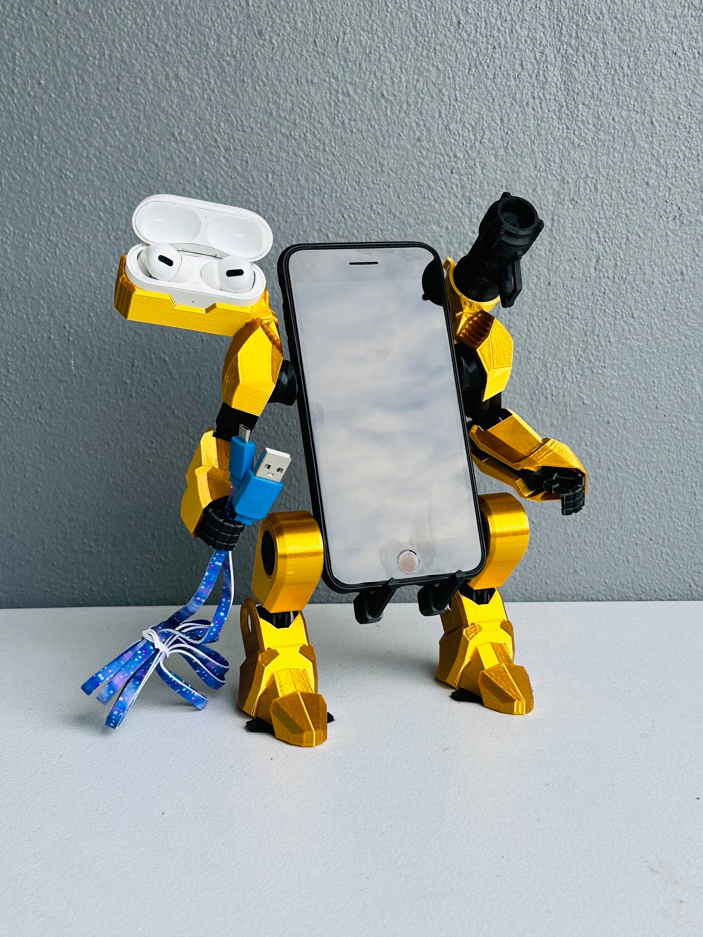 3D Printed Exo Suit Phone Stand: Airpods Holder & Rocket Launcher