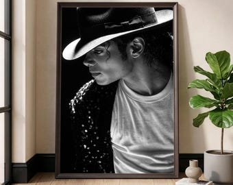 Póster de Michael Jackson, arte mural del Rey del Pop, lámina de leyenda musical icónica, decoración de cultura pop, impresión fotográfica en blanco y negro, regalo para amantes de la música
