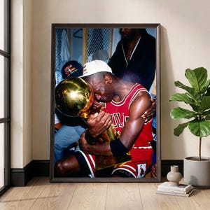 Michael Jordan Poster, 1991 Championship Trophy Art, Iconic Basketball Legend Print, Sports Fan Man Cave Decor, Vintage Hoops Wall Art