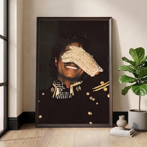 Michael Jackson Poster, King of Pop Wall Art, Vintage Music Photography, Rhinestone Glove Print, 80s Pop Culture Decor, Retro Music Gift