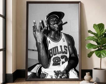 Póster de Michael Jordan, lámina de baloncesto vintage, arte de los Chicago Bulls, arte mural deportivo de los 90, lámina de cigarros 3 Peat, regalo de decoración para la cueva del hombre