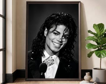 Michael Jackson Poster, King of Pop Wall Art, Black and White Portrait Print, Vintage Music Decor, Retro Pop Culture, Music Legend Art