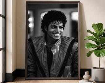 Michael Jackson Poster, King of Pop Wall Art, 80s Music Decor, Retro Pop Culture Print, Thriller Era, Red Jacket Portrait, MJ Fan Gift
