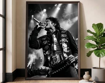 Michael Jackson Poster, King of Pop Print, Black White Music Art, Vintage Concert Photo, Retro Musician Decor, Pop Culture Wall Art