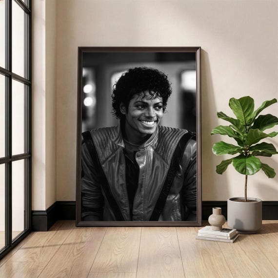 Michael Jackson Poster, King of Pop Wall Art, 80s Music Decor, Retro Pop Culture Print, Thriller Era, Red Jacket Portrait, MJ Fan Gift