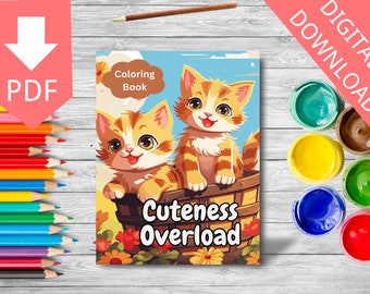 27 Cuteness Overload Adult Coloring Pages in Grayscale and - Etsy