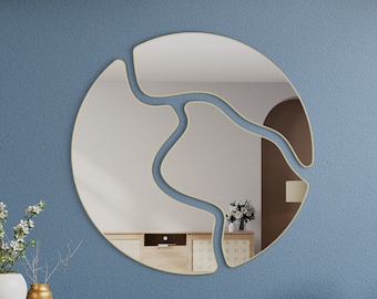 Unique mirror, hanging wall mount mirror, gold/custom mirror, unusual mirror, handmade irregular mirror, asymmetrical mirror, broken 3 set