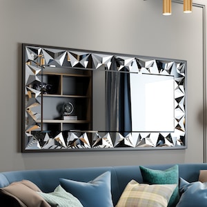 Rectangular Mirror, Bathroom Mirror, Vanity Mirror, Gold Mirror, Large Wall Mirror, Wall Decor, Asymmetrical Mirror, Sunburst Mirror, Gift