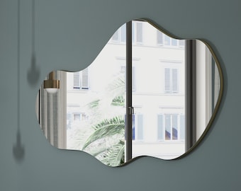 Asymmetrical Chic Wall Mirror, Irregular Bathroom Mirror, Curved Black Mirror - Quirky Bathroom Vanity, Unique Modern Boho Wall Décor Accent