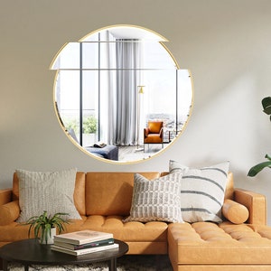 Asymmetrical Mirror, large Wall Mirror, Round Wall Mirror, Vanity Mirror, Bathroom Mirror, Irregular Mirror, Gold Mirror, Circle Mirror