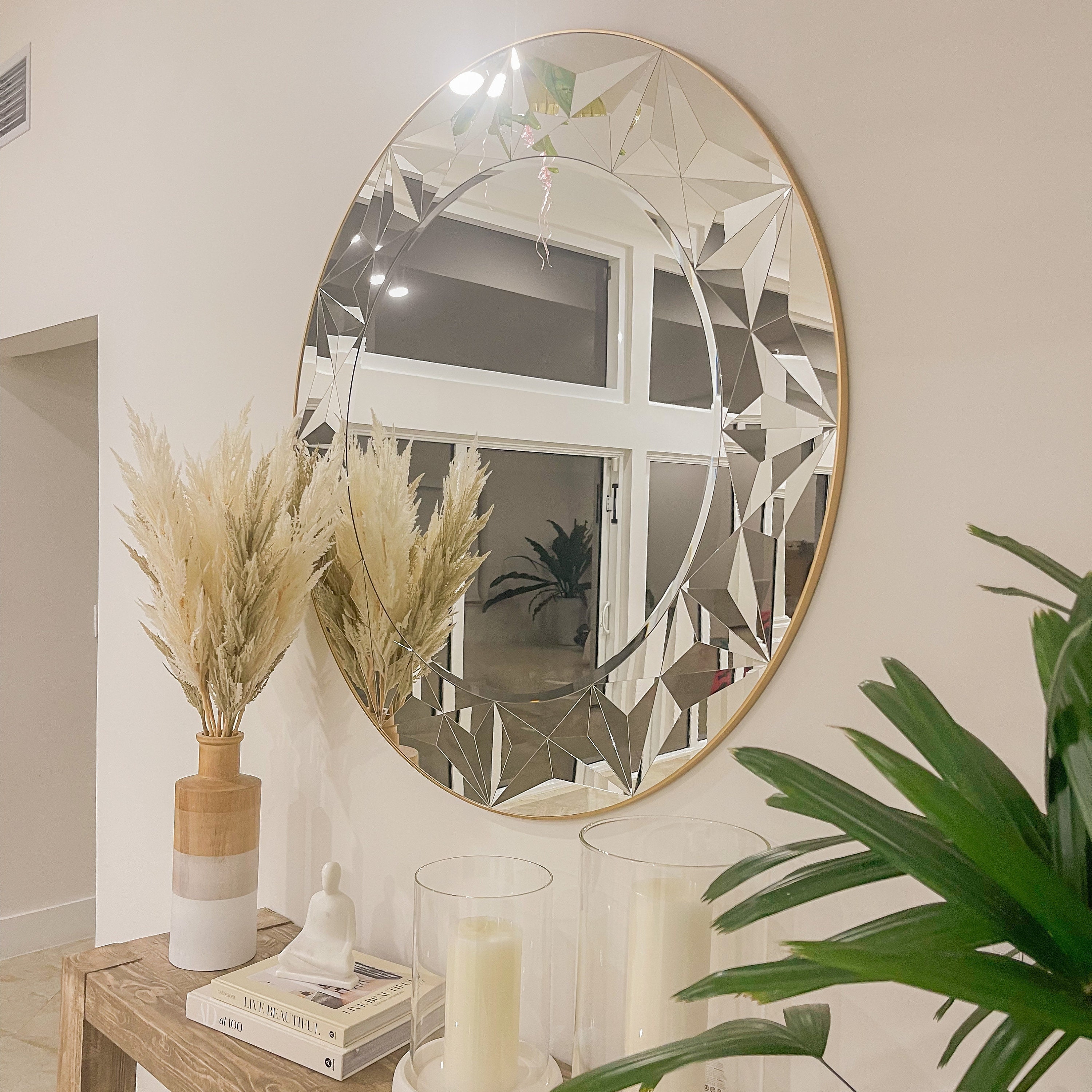 Round Mirror, Large Wall Mirror, Gold Mirror, Vanity Mirror, Art Deco ...
