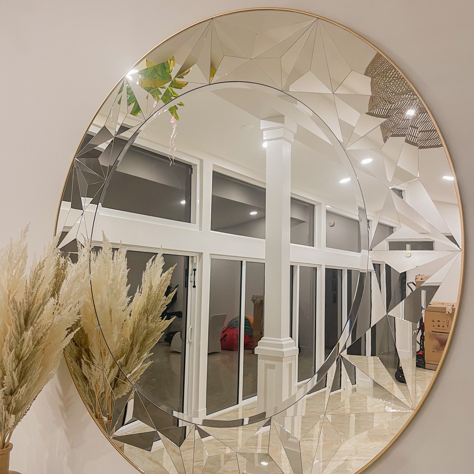 Round Mirror, Large Wall Mirror, Gold Mirror, Vanity Mirror, Art Deco Mirror, Circle Mirror ...