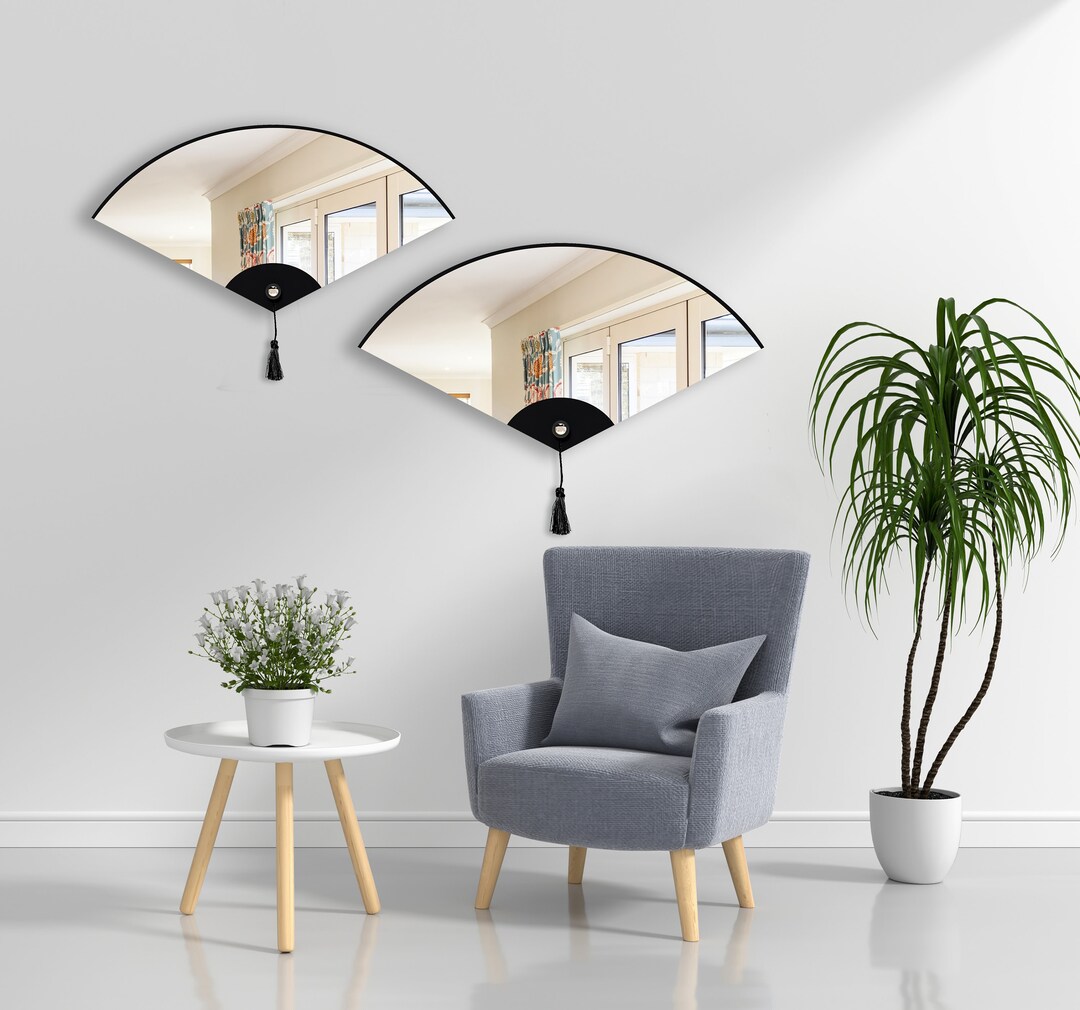 Large Wall Mirror Fan Vanity Mirrors Asymmetrical Mirror Set Etsy