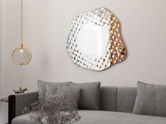Asymmetrischer Wandspiegel Mit Holzrahmen – Moderner Dekospiegel Für Wohnzimmer & Schlafzimmer