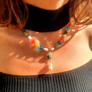 Gemstone Necklace, Pearl Pendant, Agate Necklace, Pearl Necklace, Agate Pendant, Gift for Mom, Christmas Gift, Gift for her