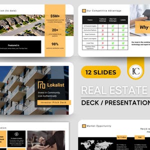 Plantilla de presentación inmobiliaria en Canva / Presentación para inversores inmobiliarios / Residencial/Comercial / Canva editable / Descarga digital