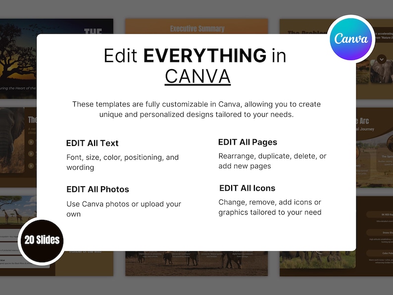 Nature documentary pitch deck template — works on desktop and mobile via Canva