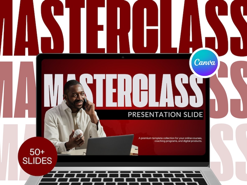 Canva masterclass presentation template 54 slides bold black red business life coach