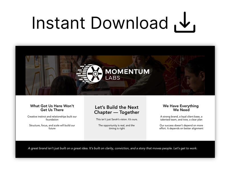 Business strategy template — before and after mockup showing editable Canva slides