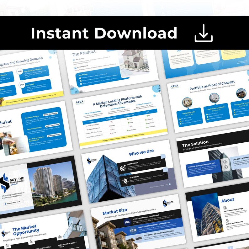 Real estate investor pitch deck bundle, instant digital download for realtors property developers and prop-tech startups