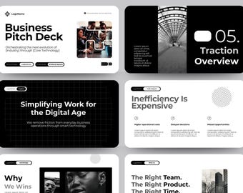 Plantilla de presentación para inversores en Canva / Presentación de negocios para startups (60 diapositivas) / Listo para inversores (editable)