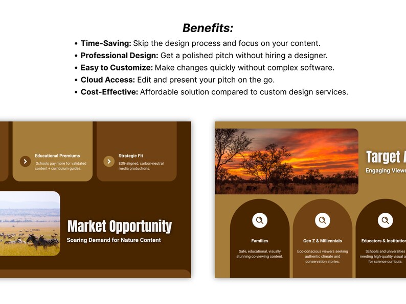 Wildlife docuseries pitch deck template — comparable series and platform strategy slides