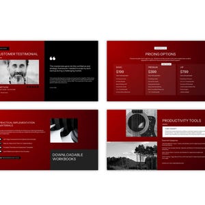 Online course presentation slide deck canva black red bold professional life coach design