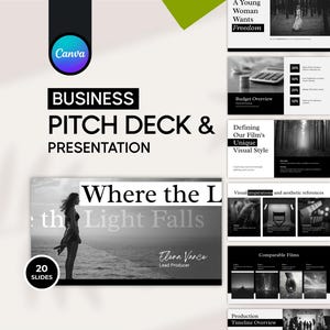 Film pitch deck template for indie filmmakers — cinematic dark Canva presentation