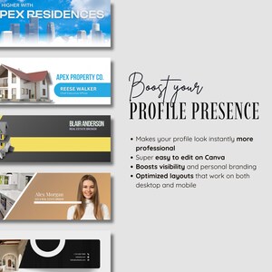Real estate bundle editable in Canva, customize colors fonts and photos to match your property business brand