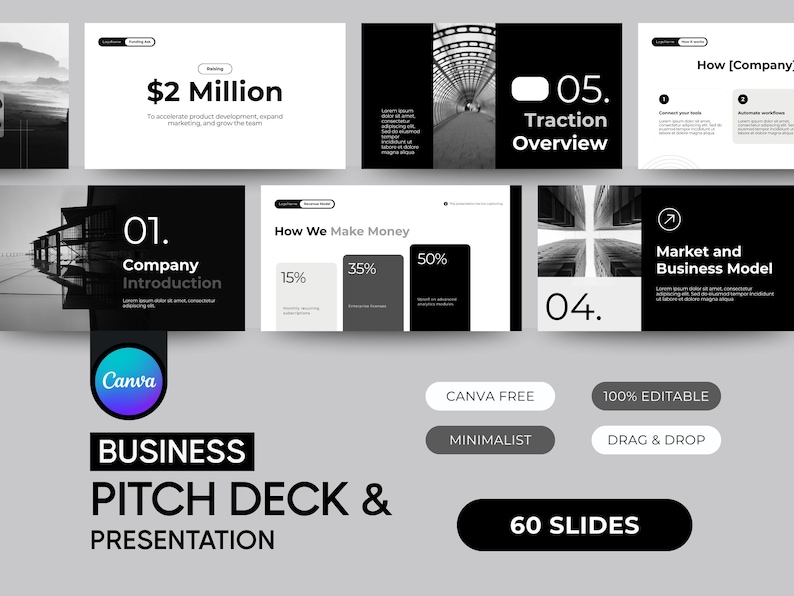 Modern Business Pitch Deck Canva Template for Startup | 60 Slides ...