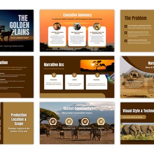 Before and after: blank Canva template versus completed wildlife documentary pitch deck