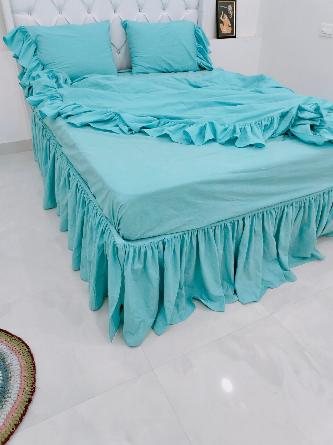 White LINEN BED SKIRT Dust Ruffle Bed Valance 100 Soft Etsy