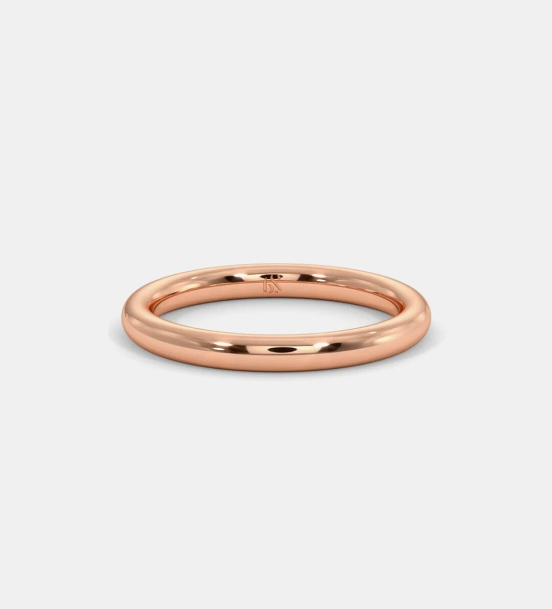 18k Solid Rose Gold Round Ring. Wedding Band. Dainty Stacking Etsy
