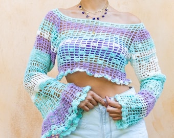 Summer  hand knit cropped sweater, Loose Knit shrug.