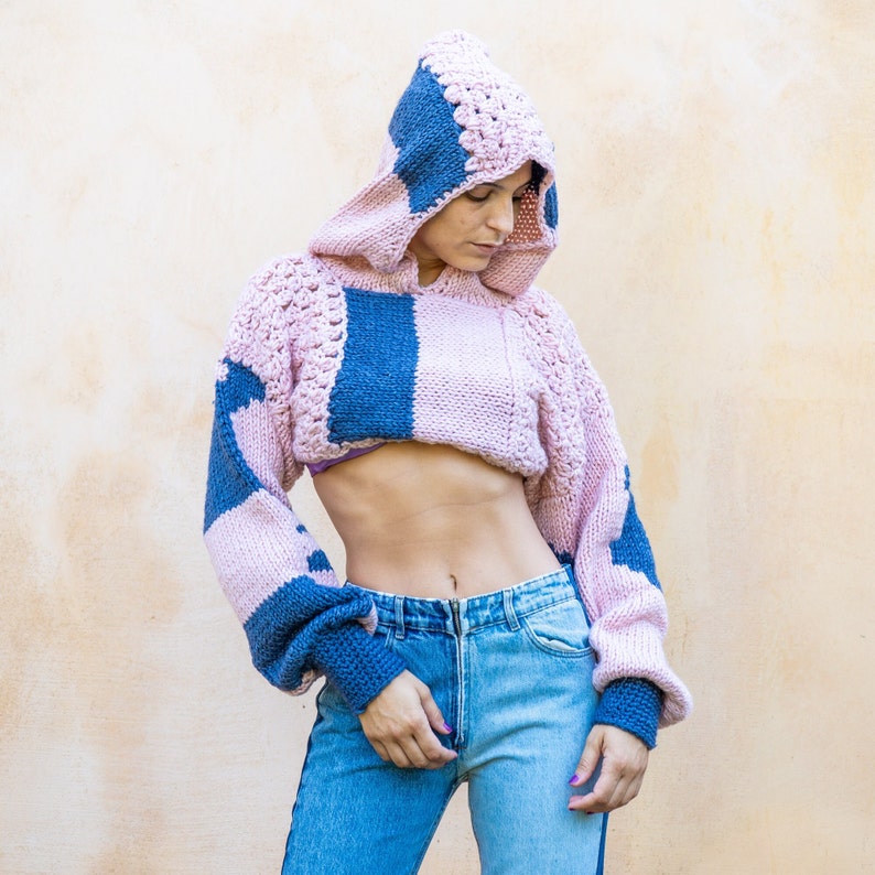 Cropped Hooded Sweater , Cropped Shrung, Boho Fashion image 7