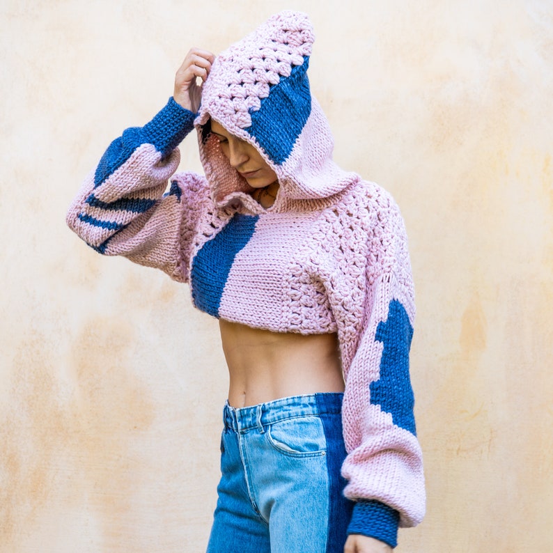 Cropped Hooded Sweater , Cropped Shrung, Boho Fashion image 5