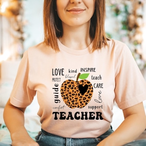 Teacher Leopard Apple Shirt | Back to School Teacher Tee | Inspire Teacher Shirt | Teacher Gift | Leopard Print Apple Shirt
