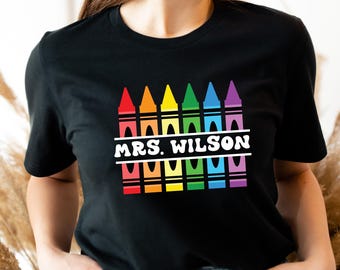 Personalized Teacher Shirt | Custom Teacher Name Tee | Crayon Teacher Shirt | Back To School Shirt | Teacher Gift | Classroom Style Shirt