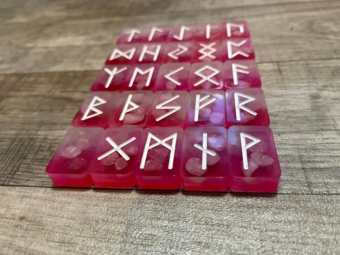 Resign Rune Elder Futhark Resin Rune Set Strawberries and Cream, Rose Quartz, UV ...
