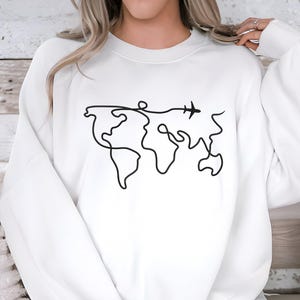Sweat-shirt de voyage carte du monde, col rond de voyage brodé, chemise aventure, sweat à capuche road trip, cadeau voyageur, pull Wanderlust