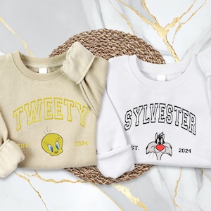 Embroidered Tweety Sylvester Disney Toddler Sweatshirt, Anniversary Matching Valentine Couple Tee, Family Group Cartoon Shirt, Gift for Kids