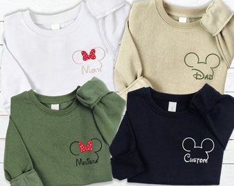 Disney Dad Mom Custom Sweatshirt, Disneyland Family Vacation Name Crewneck, Disneyworld Family Trip Sweater, Mickey & Minnie Pocket Sweats