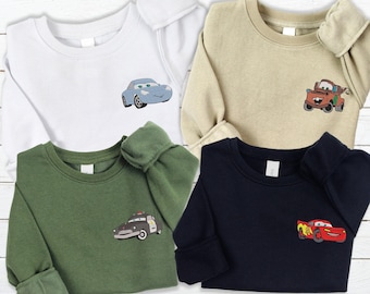 Embroidered Disney Pocket Mcqueen Cars Kids Shirt, Cartoon Sweatshirt Fun Couples, Birthday Boy Girl Gifts Tees