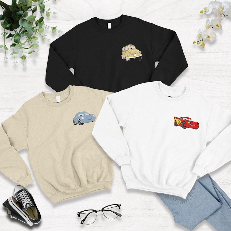Sudadera bordada de Rayo McQueen, sudadera de cuello redondo para niños pequeños de la película Cars, camiseta de cumpleaños para niño imagen 8