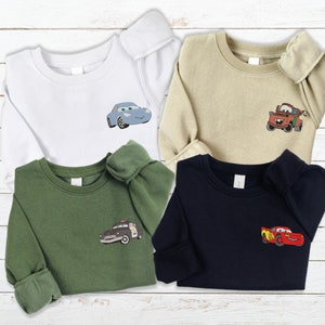 Embroidered Lightning Mcqueen Kids Sweatshirt, Cars Movie Characters Toddler Crewneck, Birthday Boy Girl Gifts image 1