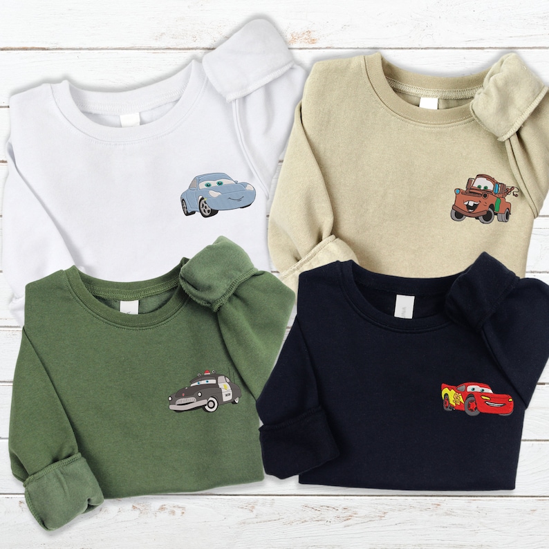 Embroidered Lightning Mcqueen Kids Sweatshirt, Cars Movie Characters Toddler Crewneck, Birthday Boy Girl Gifts image 1