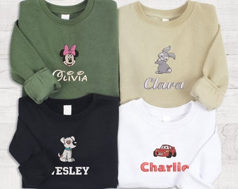 Personalized Embroidered Kids Disney Sweatshirt, Custom Mickey Minnie Girl Sweater, Toddler With Name Crewneck, Birthday Boy Gift Idea